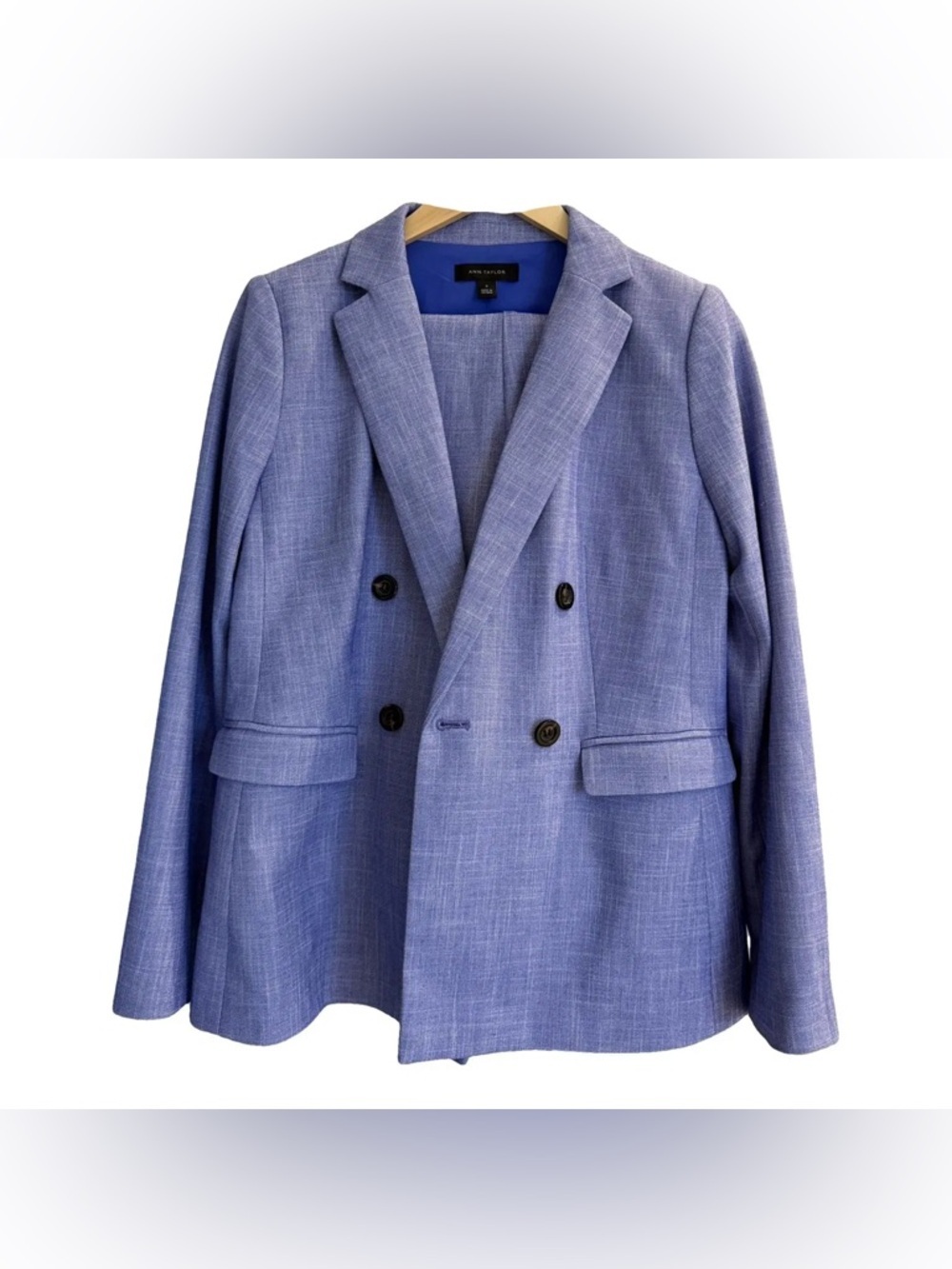 Ann Taylor The Relaxed Double Breasted Long Blazer In Linen Cotton Chambray 4P